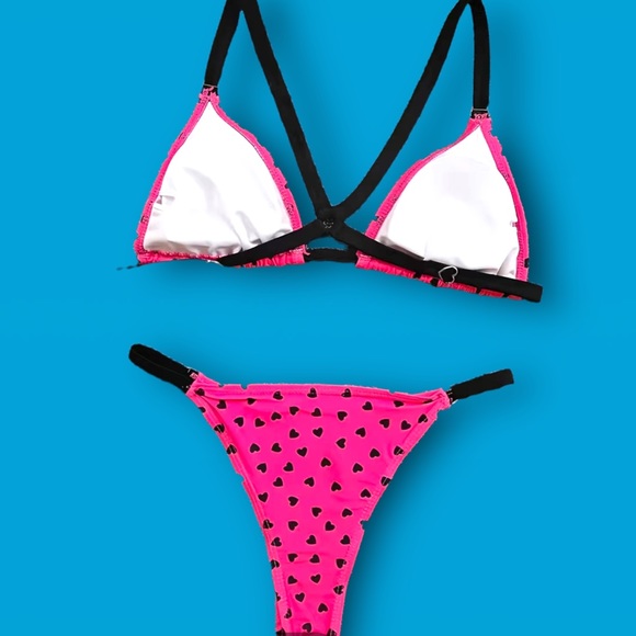 Heart-shape Polka Dot Print Bikini Set, Drawstring Bra Top High Cut Bottom. - Picture 5 of 7
